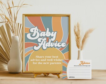 Afdrukbaar bordje en kaart voor Groovy babyadvies, retro sunshine babyshower, advies voor kersverse ouders, Here Comes The Son, INSTANT DOWNLOAD HC03