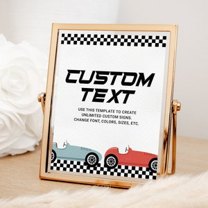 Custom Race Car Party Sign, EDITABLE Sign Template, Printable Racing Birthday Sign, Two Fast Birthday Party Decor, 2nd Birthday Party Sign