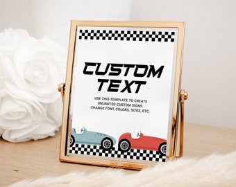 Custom Race Car Party Sign, EDITABLE Sign Template, Printable Racing Birthday Sign, Two Fast Birthday Party Decor, 2nd Birthday Party Sign