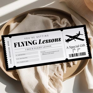 Chèque-cadeau de cours de pilotage MODIFIABLE, modèle de certificat de formation de pilote, billet de cours de pilotage imprimable, bon de leçon de pilotage