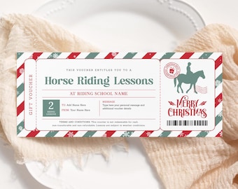 Horse Riding Lessons Christmas Voucher EDITABLE, Horse Leases Certificate Printable, Horseback Riding, Christmas Trail Rides Gift Card