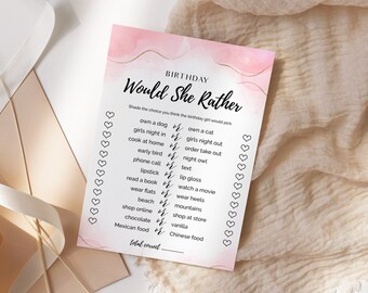 Would She Rather Game EDITABLE, Printable Birthday Girl Trivia Game, How Well Do You Know, Bridal Shower Game, Baby Shower Game