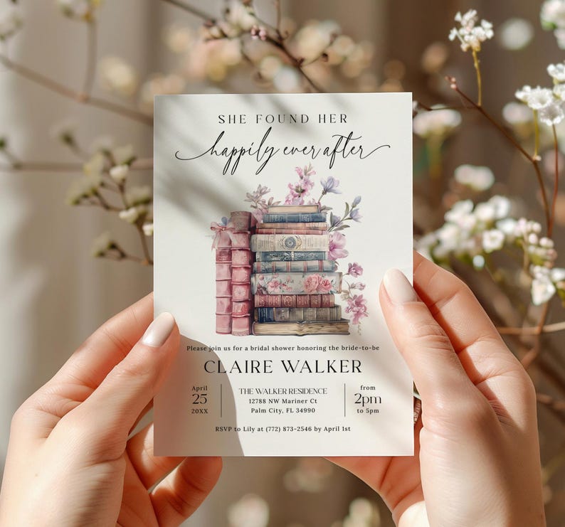 Her Next Chapter Bridal Shower Invitation, Storybook Bridal Shower Invitation, Coquette Book Theme Bridal Shower Invite, EDITABLE, Digital Download