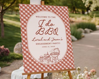 Tabliczka powitalna „I Do BBQ Party”, edytowalny plakat powitalny dla par, tabliczka na zaręczyny z grilla, kolacja próbna z grilla, tabliczka na grilla w ogrodzie DB38