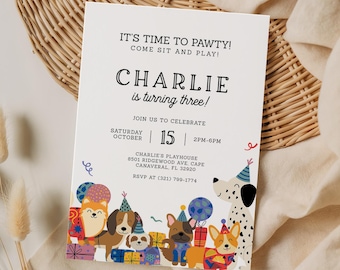 Let's Pawty Dog Birthday Invitation, Pawty Party Invite, Puppy Party Invitation, Dog Theme Birthday Invite, EDITABLE Printable LP08