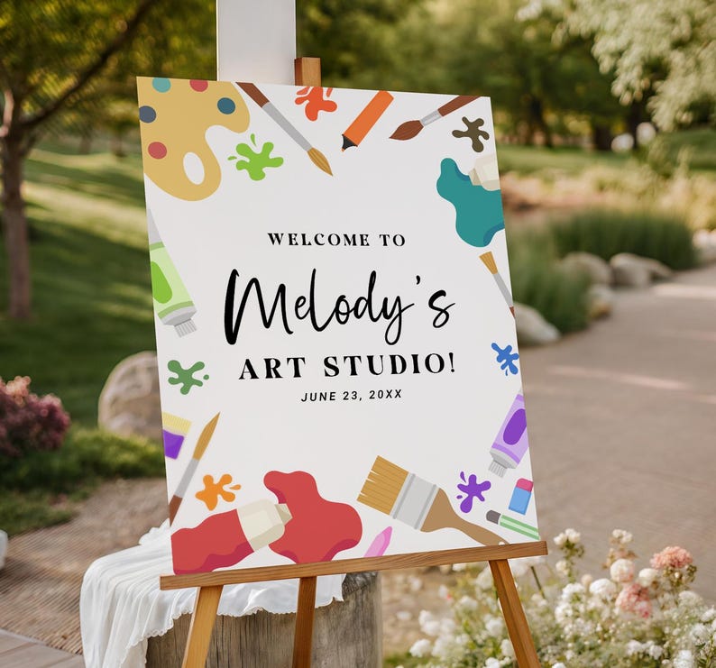 Arts Birthday Party Welcome Sign EDITABLE, Arts and Crafts Birthday Welcome Poster, Painting Birthday Party Decor, Craft Theme Birthday