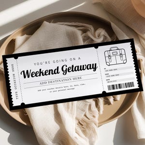 Weekend Getaway Gift Voucher EDITABLE, Weekend Away Ticket, Birthday Trip Travel Voucher, Printable Trip Away Gift Certificate WG22