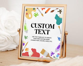 Custom Arts Birthday Party Sign EDITABLE, Painting Party Table Sign Template, Painting Party Decor, Arts And Crafts Theme Birthday Sign