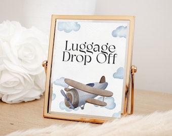 Luggage Drop Off Sign, Blue Airplane Boy Baby Shower, Vintage Airplane Birthday Party Decor, Airplane Bridal Shower, INSTANT DOWNLOAD AP13