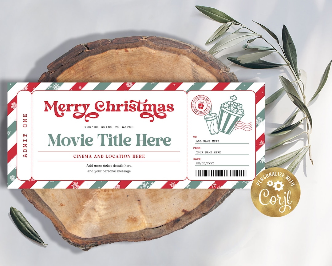Christmas Movie Ticket EDITABLE Holiday Cinema Gift Ticket Etsy