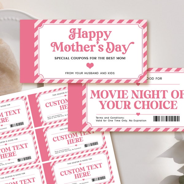 Mother's Day Coupon Book EDITABLE, Printable Coupon Book For Wife, Coupon Book For Mom, Personalized Mother's Day Gift From Kids MD12