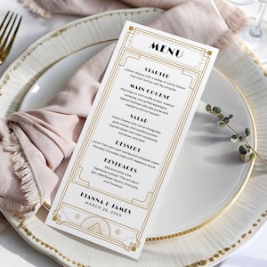 Gatsby Menu Template EDITABLE, Art Deco Wedding Menu Cards, Roaring 20s Dinner Menu Printable, Art Deco Bridal Shower, 1920s Murder Mystery