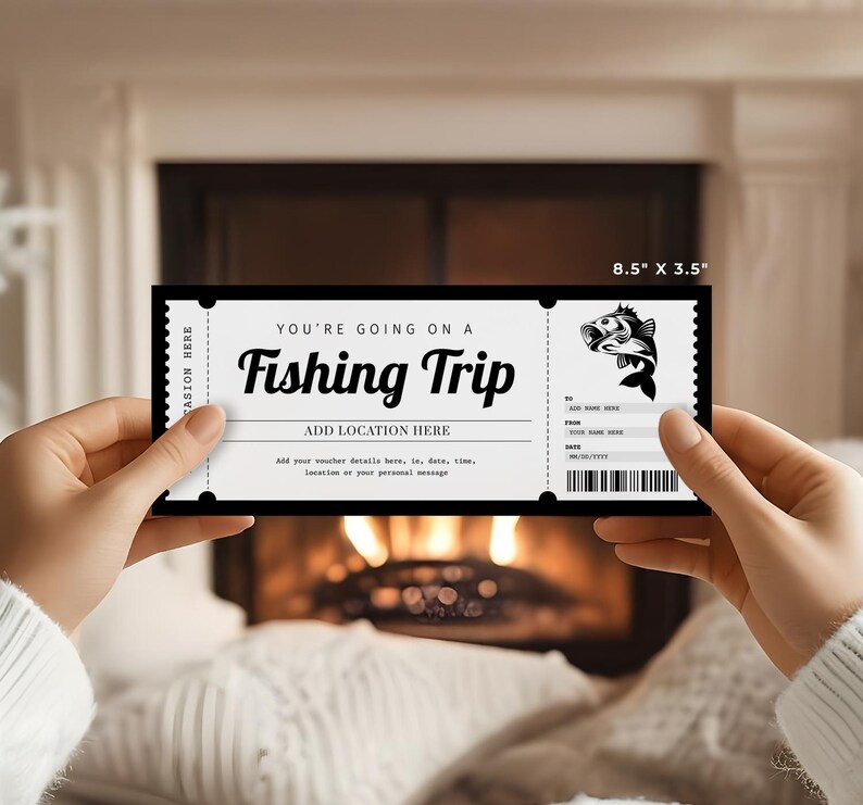 Surprise Fishing Trip Ticket Template, EDITABLE Fishing Trip Gift Voucher, Printable Fishing Coupon Certificate, Fishing Gift Card, Digital Download
