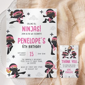 Girl Ninja Birthday Invitation EDITABLE, Printable Pink Martial Arts Birthday Invitation, Karate Birthday Party, Warrior Birthday Party