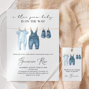 Blue Jean Baby Shower Invitation EDITABLE, Denim Baby Shower Invitation Printable, A Blue Jean Baby is On The Way, Neutral Baby Shower DB14