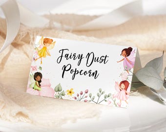 Fairy Party Food Labels EDITABLE, Whimsical Fairy Baby Shower Place Cards, Fairy Birthday Food Tent Card, Folded Buffet Label FM11