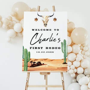 First Rodeo Birthday Welcome Sign EDITABLE, Cowboy First Birthday Party Sign Printable, Western Party Decor, Wild West Welcome Poster
