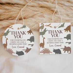 Dinosaur Birthday Favor Tags EDITABLE, Printable Dino Party Thank You Sticker, Modern Minimalist Dino Tags, Jurassic Birthday Party Gift Tag