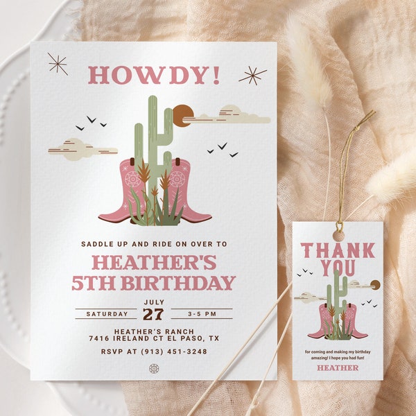 Cowgirl Birthday Invitation EDITABLE, Western Birthday Invitation Printable, Wild West Party, First Rodeo Party Invite, Country Party CW02