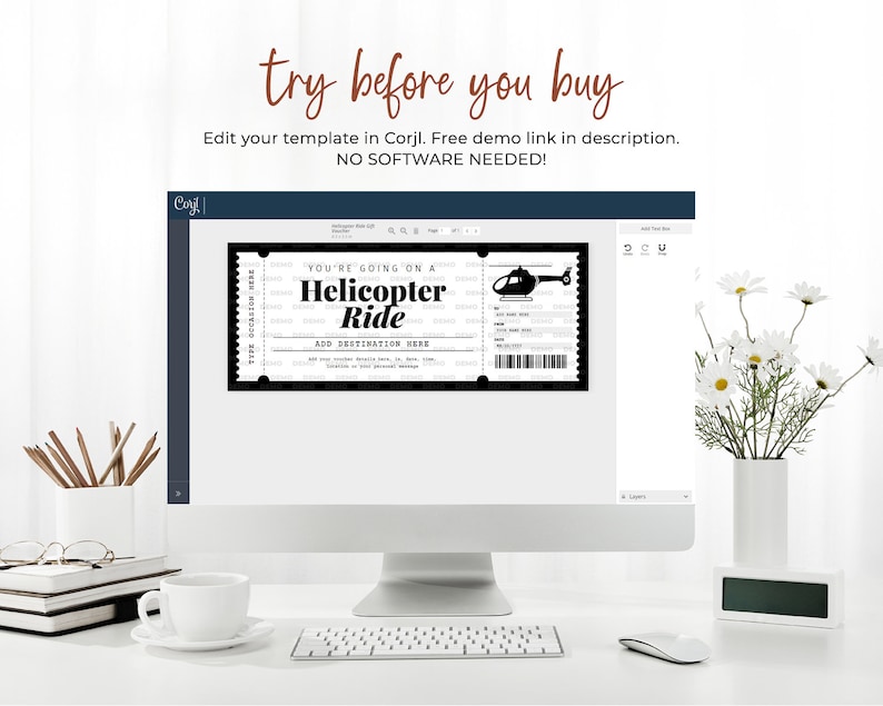 Hubschrauberfluggutschein EDITIERBAR, Überraschungsreisegeschenkgutschein druckbar, Ticketvorlage, Erlebnisgeschenkkarte für jeden Anlass Bild 2