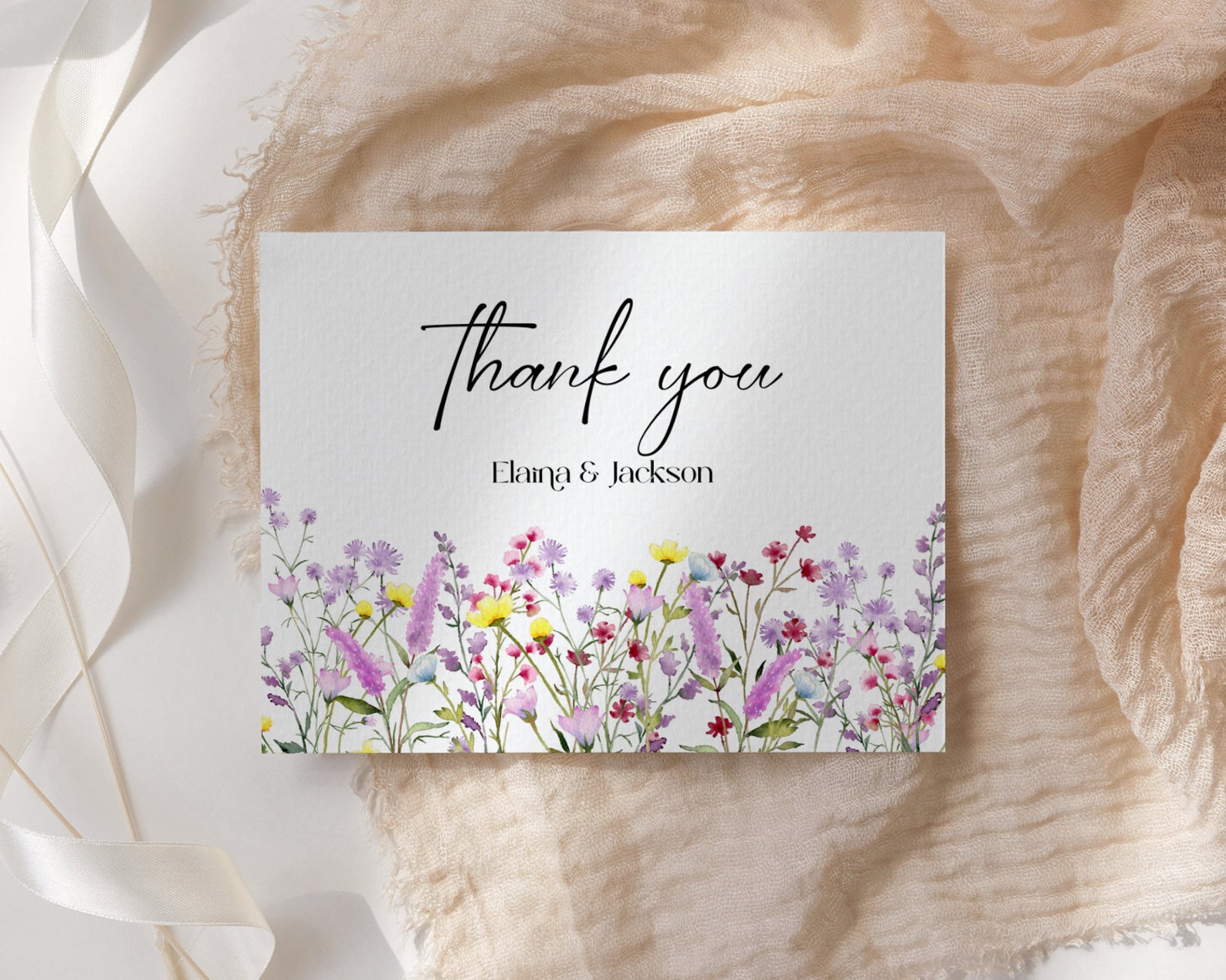 Wildflower Thank You Card EDITABLE, Thank You Card Template Printable ...