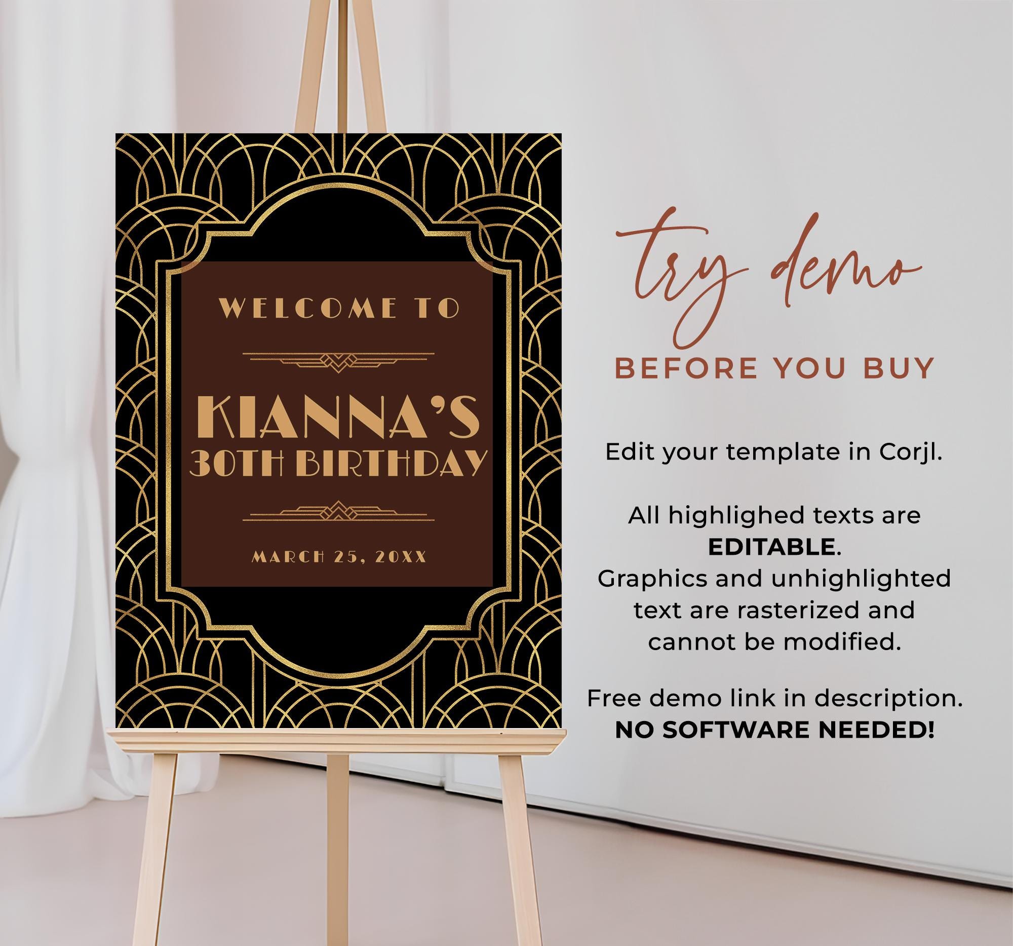 Gatsby Welcome Sign EDITABLE, Roaring 20s Party Welcome Poster, 1920s ...