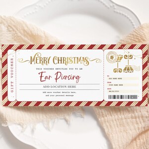 Oorpiercing kerstbon BEWERKBAAR, oorpiercing cadeaubon afdrukbaar, piercing coupon, vakantieverrassing, kerstcadeaukaart