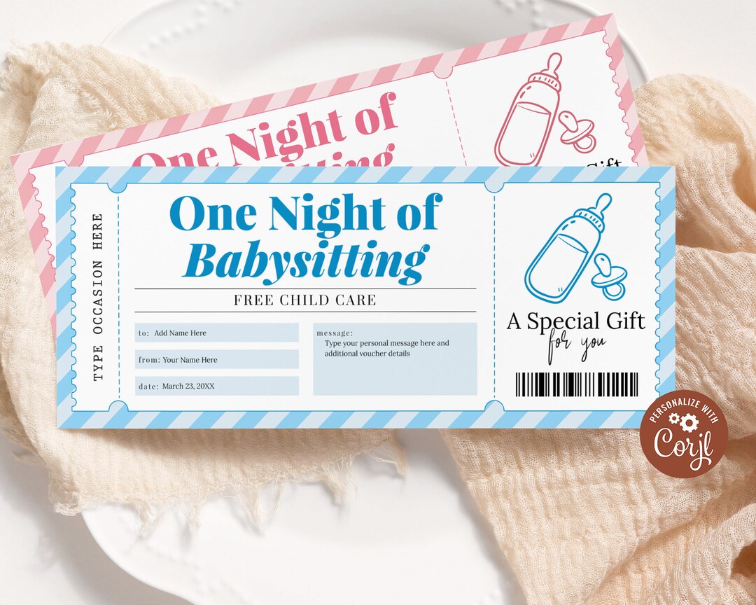 Babysitting Voucher EDITABLE, Babysitting Coupon, Printable Baby ...