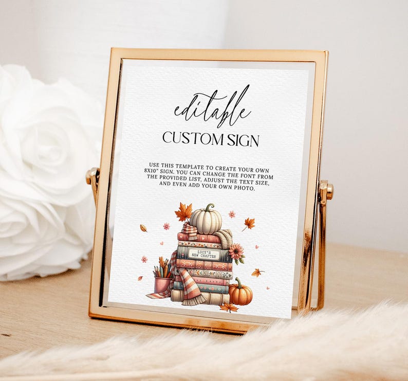 Fall Bookstore Signs Custom Fall Storybook Party Sign EDITABLE, Autumn Book Themed Birthday ...