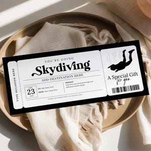 Skydiving Gift Certificate EDITABLE, Surprise Skydiving Experience Gift Voucher Template, Printable Indoor Skydiving Ticket, Any Occasion