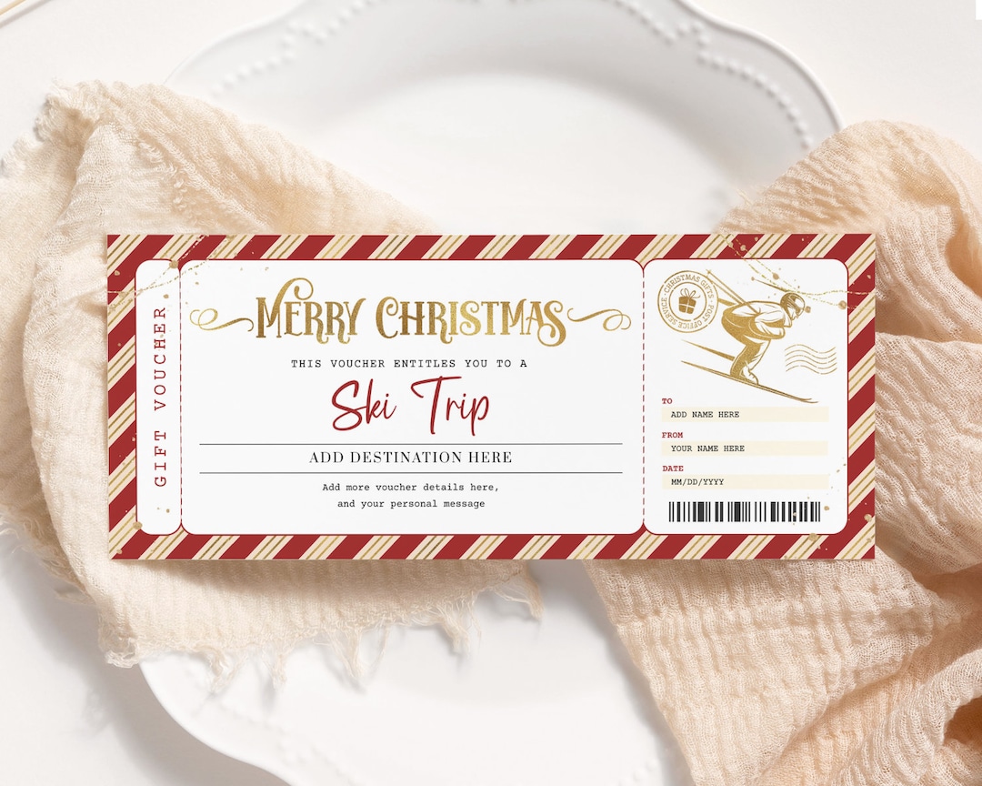 Ski Trip Christmas Voucher EDITABLE, Ski Certificate Printable, Skiing