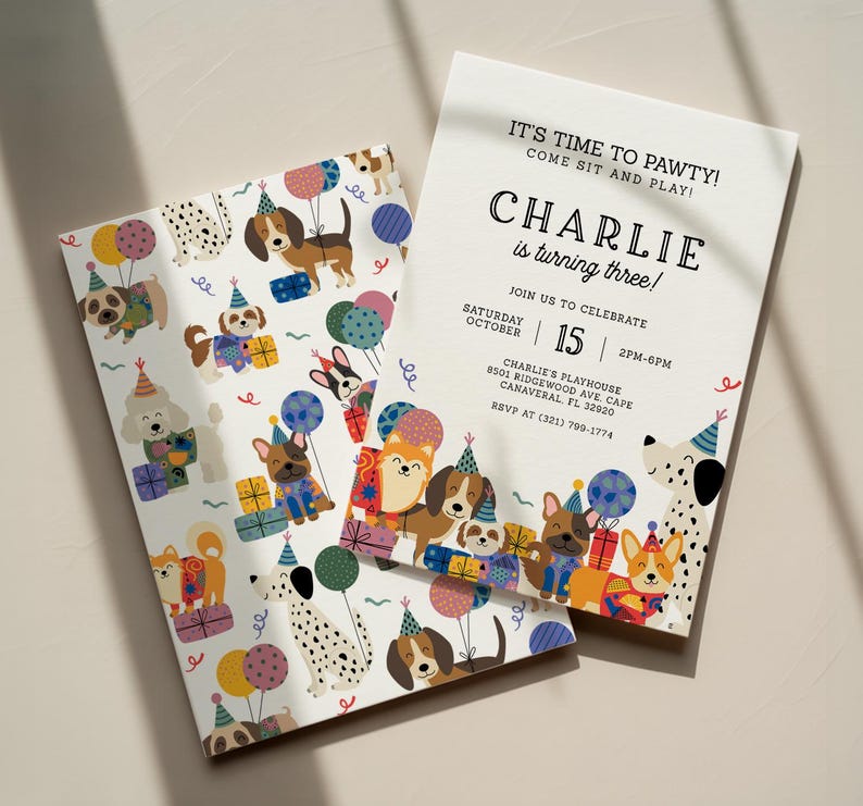 Let's Pawty Dog Birthday Invitation, Pawty Party Invite, Puppy Party Invitation, Dog Theme Birthday Invite, EDITABLE Printable, Digital Download