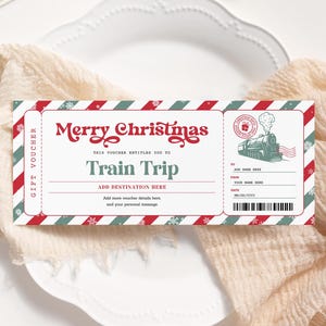 Zug Weihnachtskarte EDITIERBAR, druckbare Santa Zugkarte, Überraschungsreise-Geschenkgutschein, Reisekarte, Bordkarte TT22