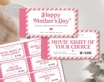 Mother's Day Coupon Book EDITABLE, Printable Coupon Book For Wife, Coupon Book For Mom, Personalized Mother's Day Gift From Kids MD12