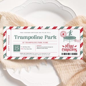 Billet-cadeau de Noël pour trampoline park MODIFIABLE, carte-cadeau Surprise Jump Park, chèque-cadeau de Noël, bon-cadeau imprimable pour enfants