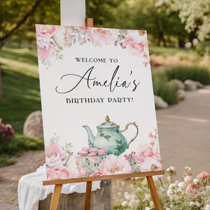 Floral Tea Party Welcome Sign EDITABLE, Pink Green High Tea Welcome Poster, Afternoon Tea Garden Party, Baby Bridal Shower Birthday AT28
