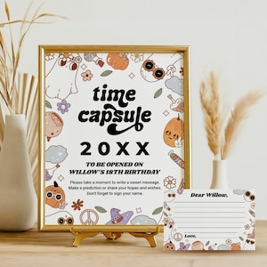 Halloween  Time Capsule Sign EDITABLE, Groovy Halloween Birthday Party Sign, Spooky One Spooktacular Birthday, Capsule Note Card SH13