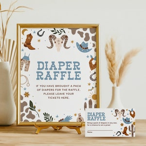 Cowboy Diaper Raffle Game Sign, Western Baby Shower Diaper Raffle Cards Printable, Wild West Rodeo Baby Shower Game, INSTANT DOWNLOAD CB31