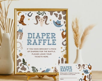 Cowboy Diaper Raffle Game Sign, Western Baby Shower Diaper Raffle Cards Printable, Wild West Rodeo Baby Shower Game, INSTANT DOWNLOAD CB31