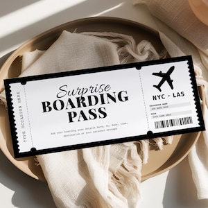 Billet carte d'embarquement MODIFIABLE, bon cadeau voyage surprise, billet d'avion à imprimer, bon de voyage, modèle de billet d'avion, toutes les occasions