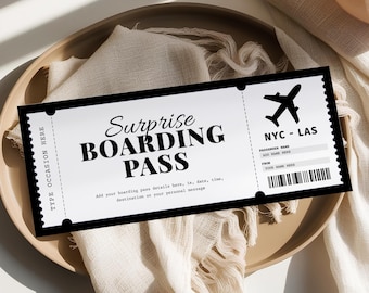 Boarding Pass Ticket EDITABLE, Surprise Trip Gift Voucher, Printable Airline Ticket, Travel Voucher, Plane Ticket Template, Any Occasion