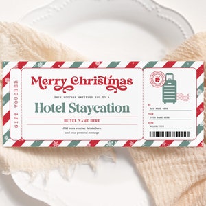 Hotel Reservation Christmas Voucher EDITABLE, Staycation Gift Certificate Printable, Weekend ...