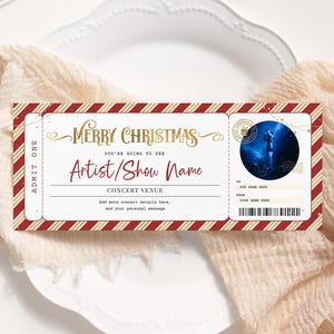 Weihnachtskonzertkarte BEARBEITBAR, Feiertagsüberraschungskarte, Konzertkartenvorlage zum Ausdrucken, Weihnachtskarten, Konzertgeschenkkarte