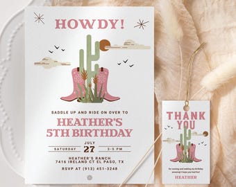 Cowgirl Birthday Invitation EDITABLE, Western Birthday Invitation Printable, Wild West Rodeo Party, Country Girl Birthday Invite CW02