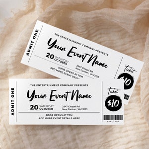 Ereigniskartenvorlage EDITIERBARE, druckbare minimalistische Partykarte, geben ein Ticket zu, Gefälschter Konzertpass, DIY-Veranstaltungskarte, Fundraiser-Karte