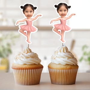 Ballerina Face Cupcake Toppers, Personalized Ballerina Photo Cupcake Topper, Ballerina Birthday Party Decor, Custom Ballet Cake Topper