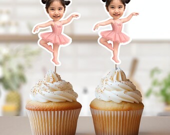 Ballerina Face Cupcake Toppers, Personalized Ballerina Photo Cupcake Topper, Ballerina Birthday Party Decor, Custom Ballet Cake Topper
