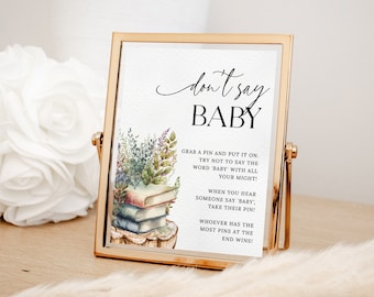Don't Say Baby Storybook Baby Shower Sign, Book Theme Baby Shower Game Sign, A New Chapter Baby Shower Activity, INSTANT DOWNLOAD SB25