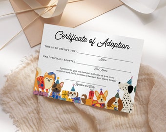 Lets Pawty Adoptionsurkunde zum ausdrucken, Welpen Adoption Party, Adoptionsurkunde für Hund, SOFORTIGER DOWNLOAD LP08