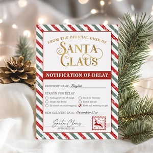 Notificação de atraso de presente de Natal EDITÁVEL, Aviso de atraso de presente, Carta de visita tardia do Papai Noel, Presente de Natal atrasado, Presente atrasado CR25